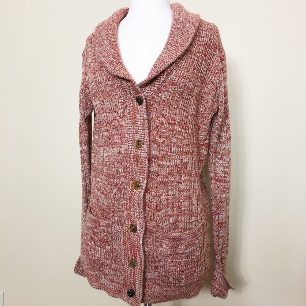 Vintage 70s Knit Red Cardigan with Pockets Size S